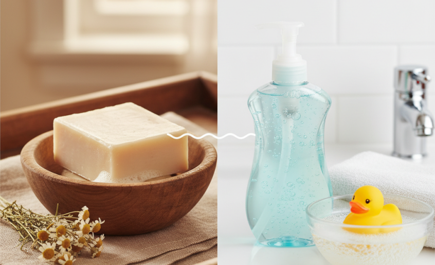 Différences entre savon traditionnel et gel nettoyant pour bébé