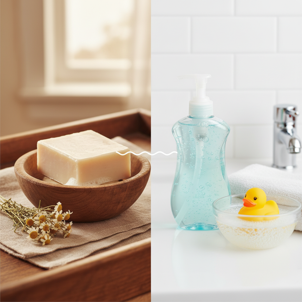 Différences entre savon traditionnel et gel nettoyant pour bébé